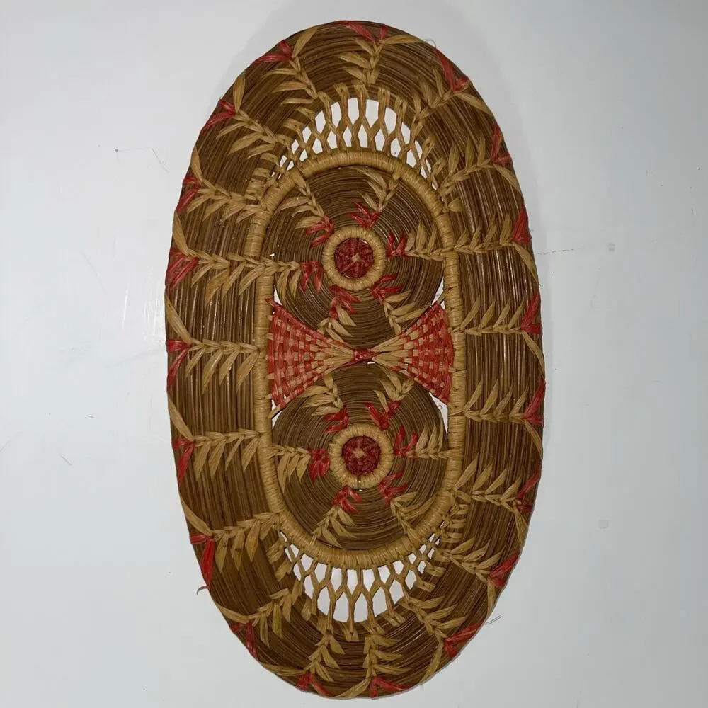 Handmade Native American Pine Needle Basket & Trivet Set‎ - Pink Stitch